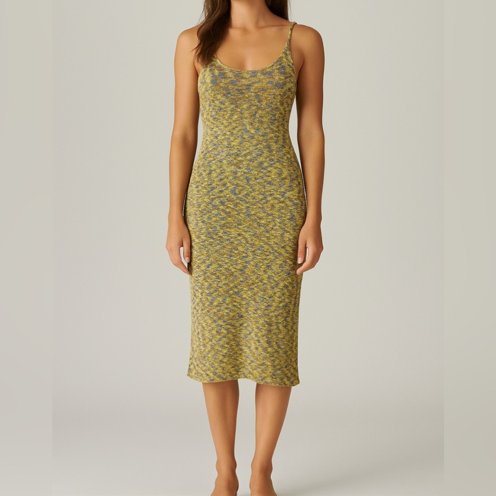 Isobel & Cleo Knit Multicolor Ribbed Midi Dress – Yellow Blue Brown –Size Small